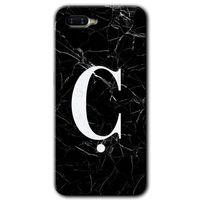 MRCİLETİSİM Oppo Rx 17 Neo Kılıf HD Desen Baskılı Arka Kapak + Temperli Cam - Siyah Mermer Desenli Ç Harfi