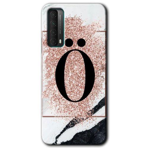 Huawei P Smart 2021 Kılıf HD Desen Baskılı Arka Kapak - Pembe Mermer Desenli Ö Harfi
