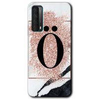 Huawei P Smart 2021 Kılıf HD Desen Baskılı Arka Kapak - Pembe Mermer Desenli Ö Harfi