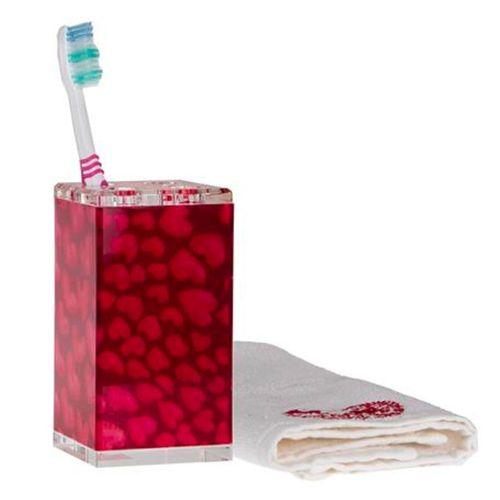 2 Adet Diş Fırçalık Kalpli Akrilik 6X6X12Cm Banyo Seti