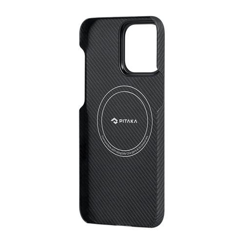 Apple iPhone 15 Pro Max Kılıf M-safe Şarj Özellikli 600D Aramid Fiber Pitaka Ultra-Slim Classic Serisi Black-Grey Twill Kapak