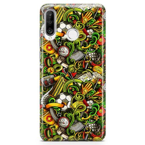 Huawei P30 Lite Kılıf Futbolcu Doodle Arka Kapak Koruma Desenli Full Koruyucu