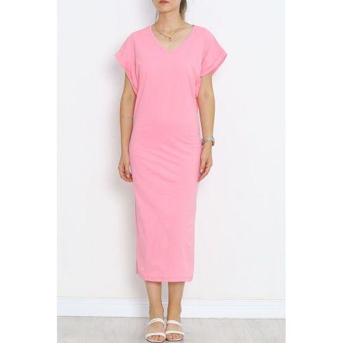 V Yaka Süprem Elbise Pembe