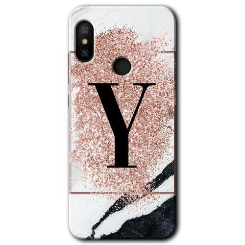 Xiaomi Mi A2 Lite Kılıf HD Desen Baskılı Arka Kapak - Pembe Mermer Desenli Y Harfi + Kırılmaz Cam