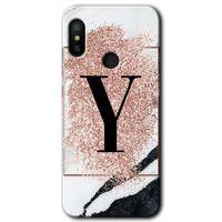 Xiaomi Mi A2 Lite Kılıf HD Desen Baskılı Arka Kapak - Pembe Mermer Desenli Y Harfi + Kırılmaz Cam