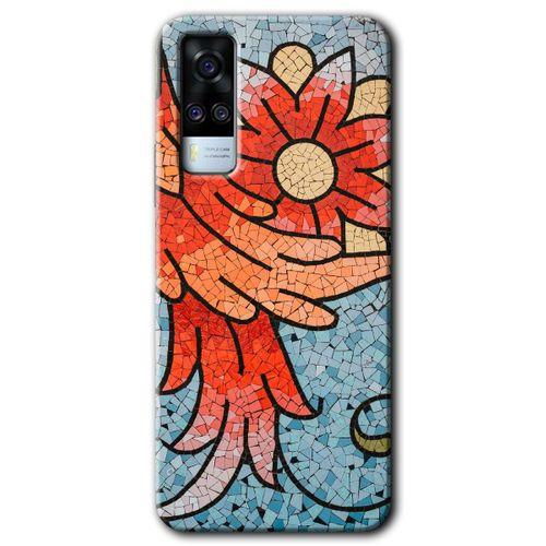Vivo Y51 Kılıf HD Desen Baskılı Arka Kapak - Mozaik Çiçek + Kırılmaz Cam