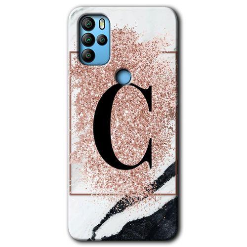 Omix X500 HD Baskılı Kılıf + 9D Tam Ekran Koruyucu - Pembe Mermer Desenli C Harfi