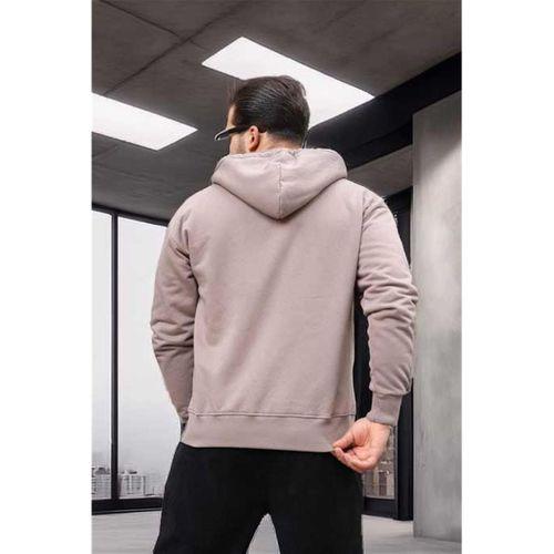 İçi Peluş Üç İplik Kumaş Oversize Fermuarlı Kapüşonlu Sweatshirt- Bej