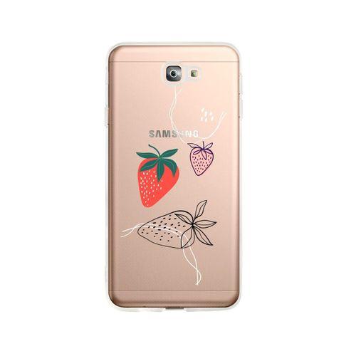 Samsung J7 Prime Çilek Desenli Premium Şeffaf Silikon Kılıf