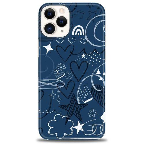iPhone 12 Pro Kılıf HD Baskılı Kılıf - Notalar ve Kalpler Mavi + Tam Ekran Koruyucu