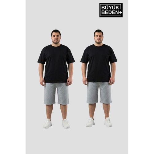Büyük Beden Erkek 2’li Kapri Şort Rahat Kalıp Seti 3XL-6XL  SPR26BSR591+2