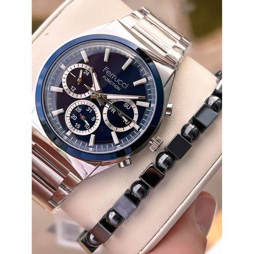 Ferrucci İç Fonksiyonları Aktif 30mt Suya Dayanıklı Çelik Kordon + Bİleklik Hediyeli Erkek Kol Saati VS.BLKT.0751