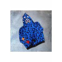Erkek 2 İplik Bape Kapüşonu Fermuarlı Hırka - Mavi