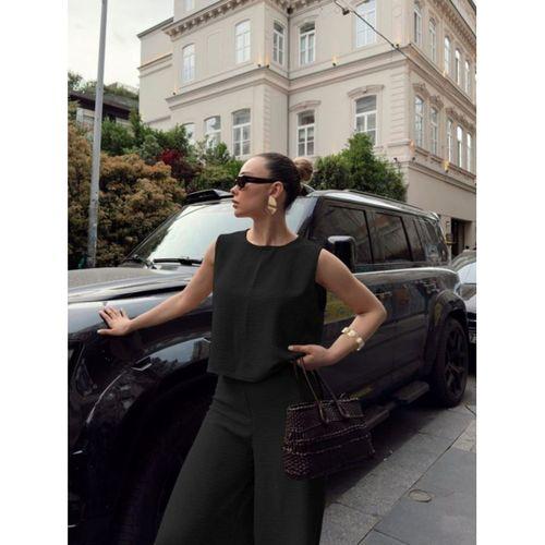 Kadın Geniş Paça Pantolon Ve Bluzlu Aerobin Kumaş Ikili Takım