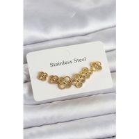 316L Çelik Gold Renk Yonca Küpe Seti