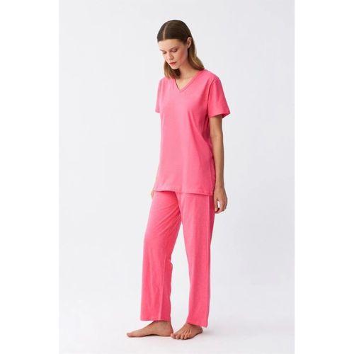Kadın Kısa Kol Pamuk Penye Pijama Takım Fuşya