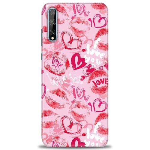Huawei P Smart S Kılıf HD Baskılı Kılıf - Pembe Love + Tam Ekran Koruyucu