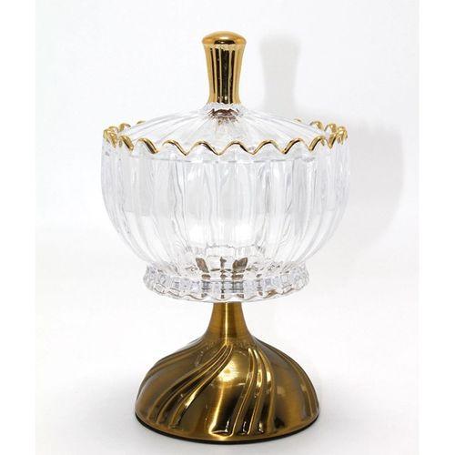 Metal Ayaklı Kristal Cam Şekerlik Gold Detaylı Sunumluk Alk4871