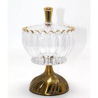 Metal Ayaklı Kristal Cam Şekerlik Gold Detaylı Sunumluk Alk4871