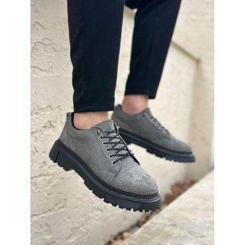 BA0245 Gri Süet Akıllı Lastik Bağcık Yüksek Taban Günlük Erkek Ayakkabı