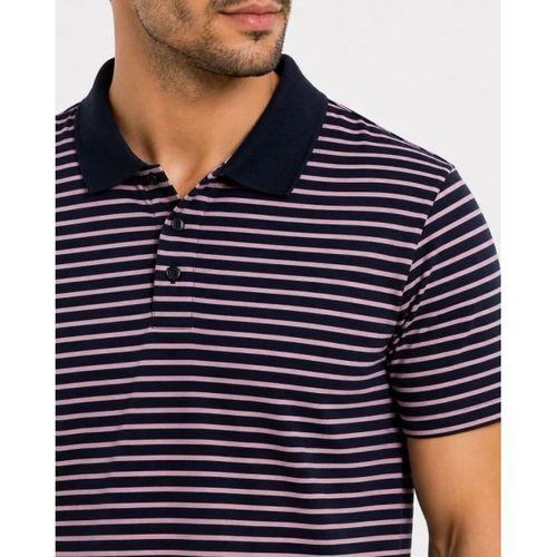Erkek Pike Kumaş Gül Kurusu Çizgili Polo Yaka Tişört Kısa Kol T-Shirt - Siyah