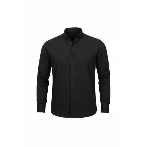 Scott – Soft Dokulu Yarım Oversize Modern Erkek Gömlek - Siyah