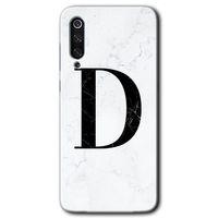MRCİLETİSİM Xiaomi Mi 9 Kılıf Baskılı Kapak - Beyaz Mermer Desenli D Harfi + 5D Tam Kaplayan Cam