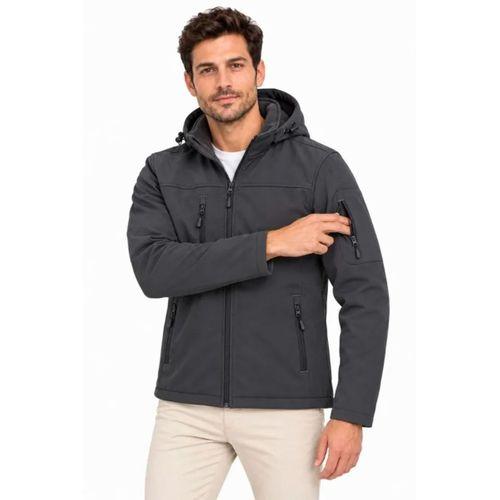 Erkek Su Geçirmez Softshell İçi Polar Astarlı Çıkarılabilir Kapüşonlu 4 Cepli Mont Ceket - Füme