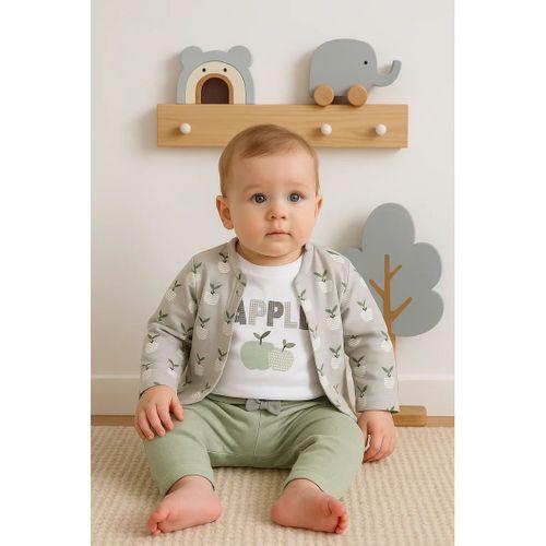 Elma Desenli Ceketli 3'lü Kız Bebek Takımı