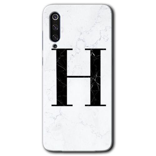 Xiaomi Mi 9 SE HD Baskılı Kılıf + 9D Tam Ekran Koruyucu - Beyaz Mermer Desenli H Harfi