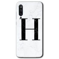 Xiaomi Mi 9 SE HD Baskılı Kılıf + 9D Tam Ekran Koruyucu - Beyaz Mermer Desenli H Harfi