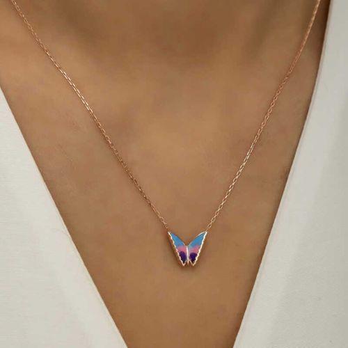 Lucky Life 925 Ayar Gumuss  Rose Minimal Kelebek Bayan Kolye