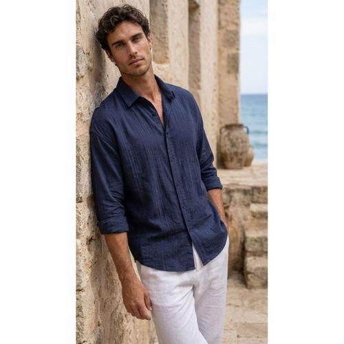 Erkek Armürlü Yarım Oversize Müslin Gömlek