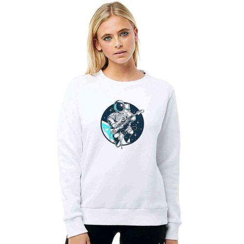 Astronaut Guitar Baskılı Beyaz Kadın Sweatshirt