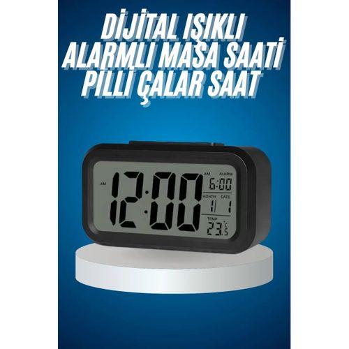 Işıklı Dereceli Masa Ofis Saati Alarmlı Termometre Takvim Çalar Saat