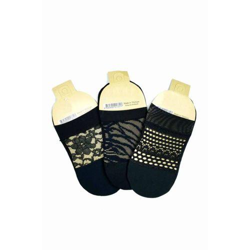 3 Adet Önü Transparan Kadın Fantezi Desenli Babet Çorap
