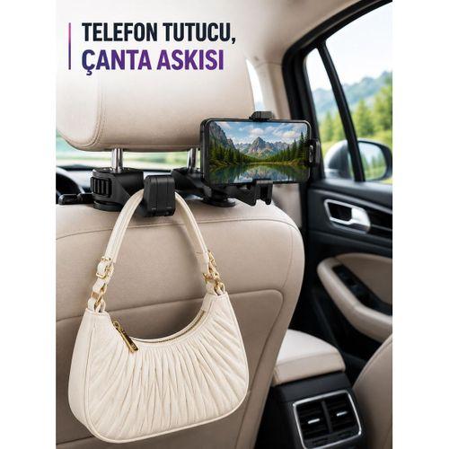 Araç Koltuk Başlığına Takılan Telefon Tutucu Ve Eşya Askısı