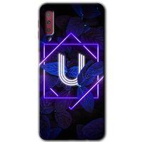 Potkal Hediye Fabrikası Samsung Galaxy A7 2018 Kılıf HD Desen Baskılı Arka Kapak - Dark Neon Yaprak U Harfi