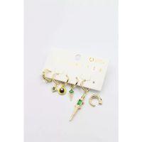 Renkli Taşlı Set Küpe - Altın