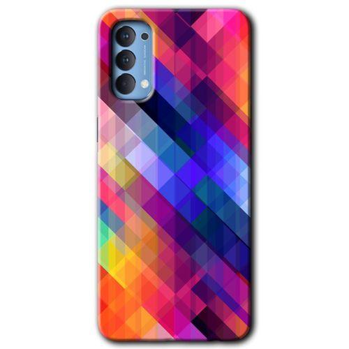 MRCİLETİSİM Oppo Reno 4 Kılıf Baskılı Kapak - Multi Oblique + 5D Tam Kaplayan Cam