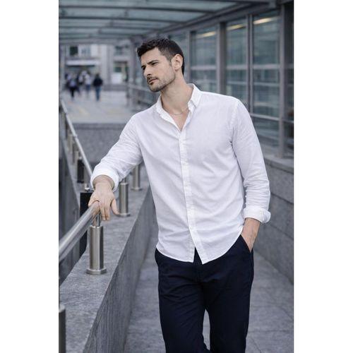 Scott – Soft Dokulu Yarım Oversize Modern Erkek Gömlek - Beyaz