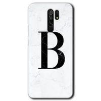 BeRa Aksesuar Xiaomi Redmi 9 Kılıf Baskılı Kapak - Beyaz Mermer Desenli B Harfi +Tam Kaplayan Mat Seramik