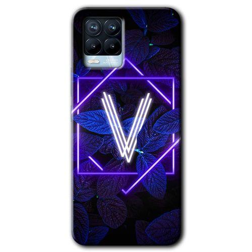 BeRa Aksesuar Realme 8 Kılıf Baskılı Kapak - Dark Neon Yaprak V Harfi +Tam Kaplayan Mat Seramik