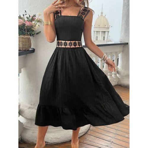 Kadın Askılı Ve Beli Dantel Detaylı Fırfırlı Uzun Bürümcük Elbise