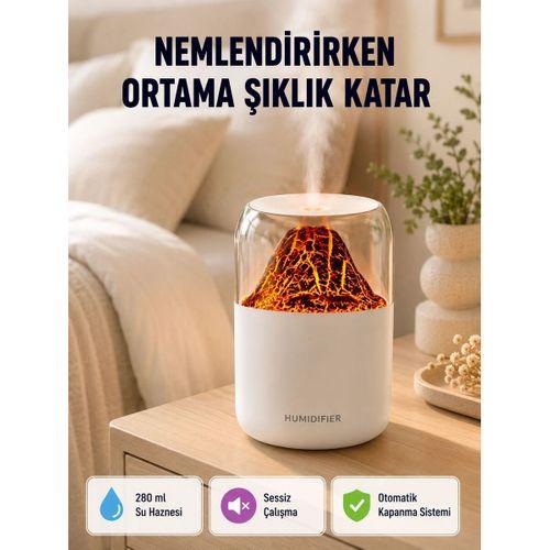Alev Efektli Ultrasonik Uçucu Yağ Difüzörü 280ml Su Tanklı Ve Sessiz Çalışma Özellikli