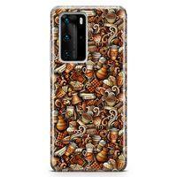 Huawei P40 Pro Kılıf Kahve Dünyası Doodle Arka Kapak Koruma Desenli Full Koruyucu