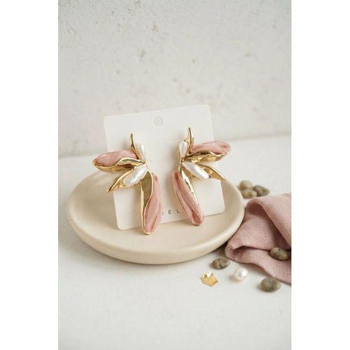 Pembe Renk Lotus Yaprak Model Kadın Küpe