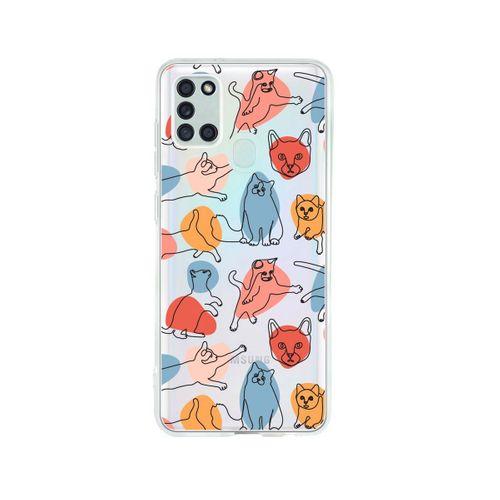 Samsung A21S Sevimli Kedi Figürleri Desenli Premium Şeffaf Silikon Kılıf