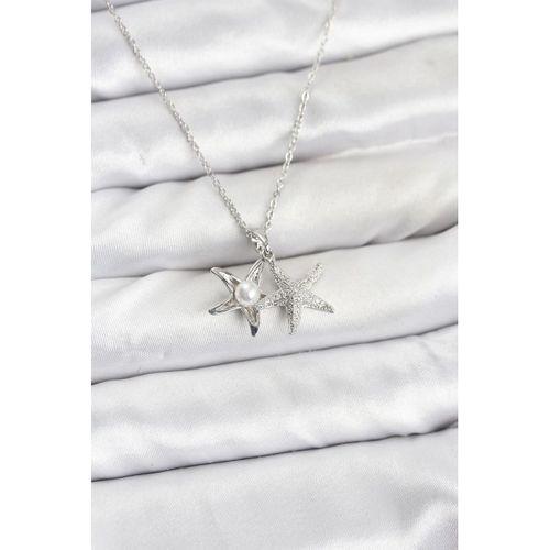 316L Çelik Zincir Gümüş Renk Deniz Yıldızı Model Zirkon Taşlı Kadın Kolye