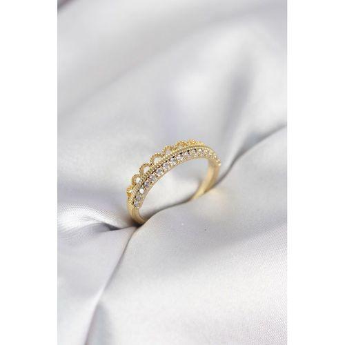 Motif Desenli Gold Renk Zirkon Taşlı Kadın Yüzük